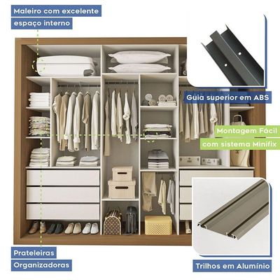 Guarda Roupa Casal Ravena Com 9 Espelho 3 Portas Minastex Carvalho
