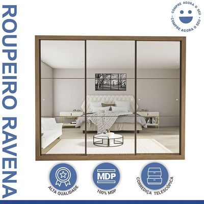 Guarda Roupa Casal Ravena Com 9 Espelho 3 Portas Minastex Carvalho