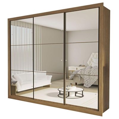 Guarda Roupa Casal Ravena Com 9 Espelho 3 Portas Minastex Carvalho