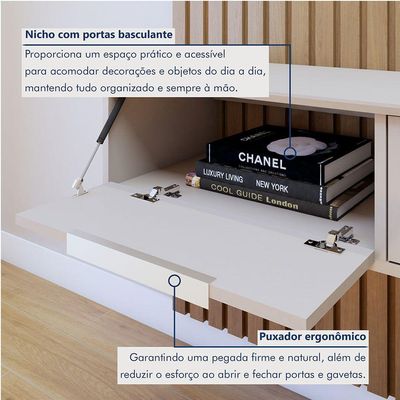 Painel Suspenso 227,6 Cm Com Nicho Vitória 100% Mdf Cinamomo/off White
