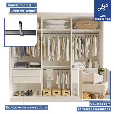 Closet Casal Paris Sem Portas 4 Gavetas Minastex Branco