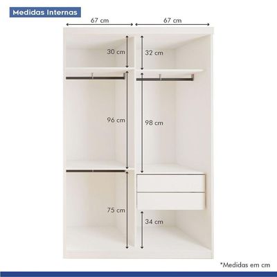 Guarda Roupa Solteiro Salvador Top 2pts 6 Espelhos Minastex Branco