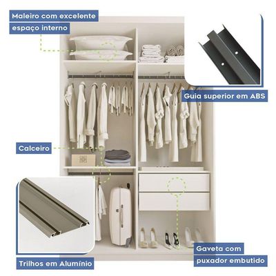 Guarda Roupa Solteiro Salvador Top 2pts 6 Espelhos Minastex Branco