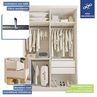 Guarda Roupa Solteiro Salvador Top 2pts 6 Espelhos Minastex Branco
