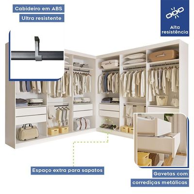 Closet Casal Paris Duo Premium Sem Portas 8 Gavetas Minastex Branco