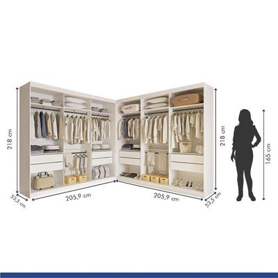 Closet Casal Paris Duo Premium Sem Portas 8 Gavetas Minastex Branco