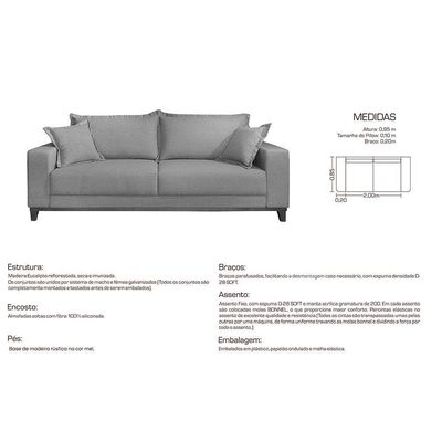 Sofá Fixo Living 3 Lugares Pequim 2.00m Veludo Bege Cinza Prata