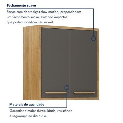 Armário Aéreo Para Cozinha 2 Portas 80cm Torino Valdemóveis Cinamomo/grafite