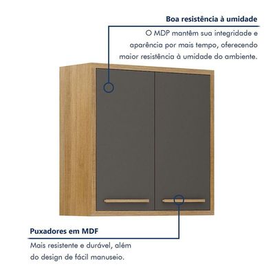 Armário Aéreo Para Cozinha 2 Portas 80cm Torino Valdemóveis Cinamomo/grafite