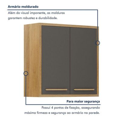 Armário Aéreo Para Cozinha 2 Portas 80cm Torino Valdemóveis Cinamomo/grafite