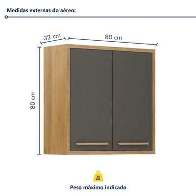 Armário Aéreo Para Cozinha 2 Portas 80cm Torino Valdemóveis Cinamomo/grafite