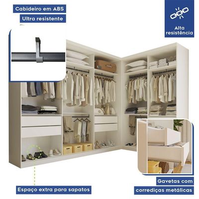 Closet Casal França Sem Portas 2 Módulos 6 Gavetas Minastex Branco
