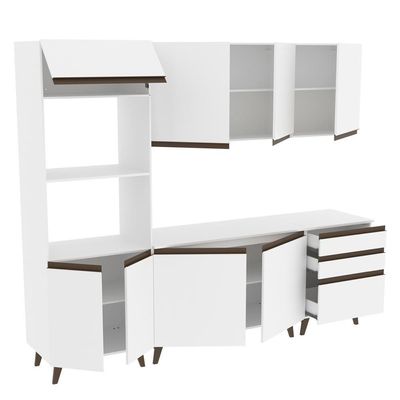 Cozinha Reims com Balcão 8 Portas 3 Gavetas Branco Madesa