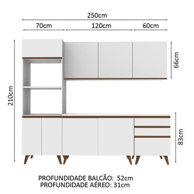 Cozinha Reims com Balcão 8 Portas 3 Gavetas Branco Madesa