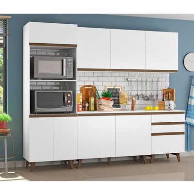 Cozinha Reims com Balcão 8 Portas 3 Gavetas Branco Madesa