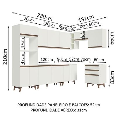 Cozinha Completa de Canto com Armário e Balcão Branco Reims
