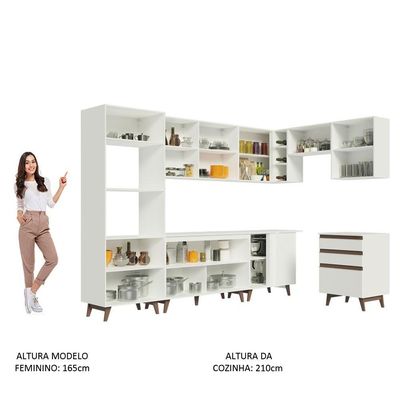 Cozinha Completa de Canto com Armário e Balcão Branco Reims