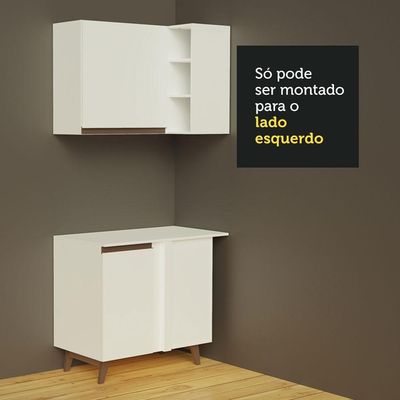 Cozinha Completa de Canto com Armário e Balcão Branco Reims