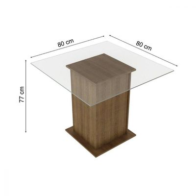 Mesa Quadrada Tampo de Vidro Rustic Madesa