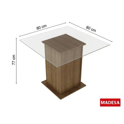 Mesa Quadrada Tampo de Vidro Rustic Madesa