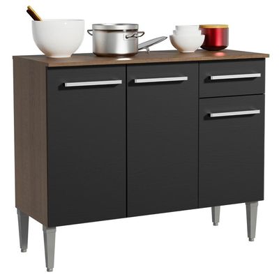 Balcão Gabinete Emilly 3 Portas 1 Gaveta Rustic Preto Madesa