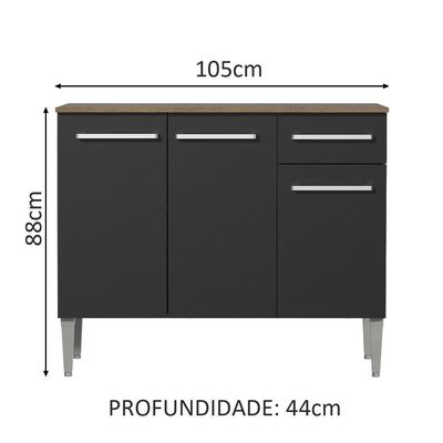 Balcão Gabinete Emilly 3 Portas 1 Gaveta Rustic Preto Madesa