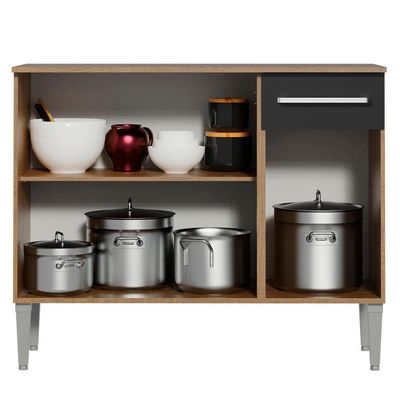 Balcão Gabinete Emilly 3 Portas 1 Gaveta Rustic Preto Madesa