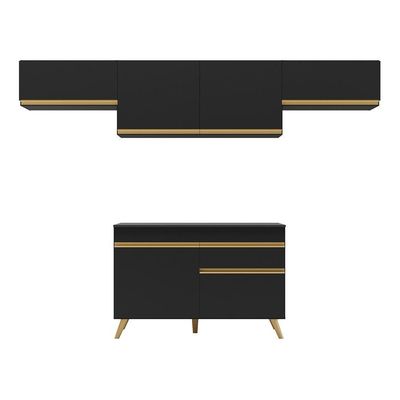Cozinha Compacta Multimóveis Veneza Gb Fg3697 Com Armário E Balcão Preta
