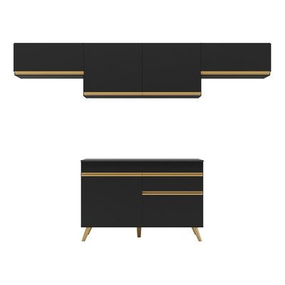 Cozinha Compacta Multimóveis Veneza Gb Fg3697 Com Armário E Balcão Preta