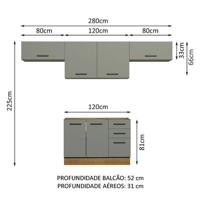 Cozinha Compacta com Armário e Balcão Rustic/cinza Madesa
