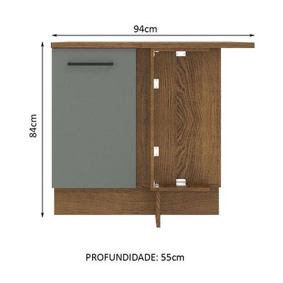 Balcão de Canto Madesa Agata 1 Porta Rustic Cinza