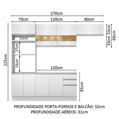Cozinha Compacta Glamy Marselha 8 Portas 3 Gavetas Madesa
