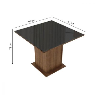 Mesa Quadrada com Tampo de Vidro Rustic Preto Madesa