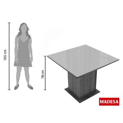 Mesa Quadrada com Tampo de Vidro Rustic Preto Madesa