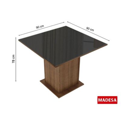 Mesa Quadrada com Tampo de Vidro Rustic Preto Madesa