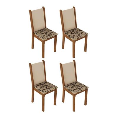 Conjunto com 4 Cadeiras Rustic Floral Bege Madesa
