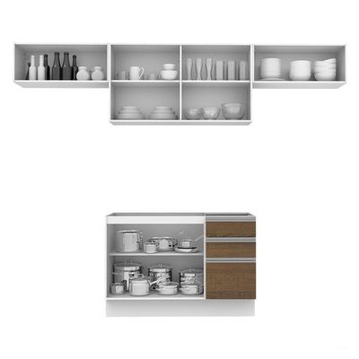 Cozinha Marina Rustic Branco com Armário e Balcão Madesa