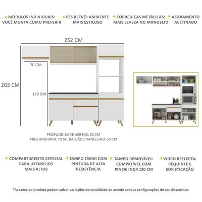 Cozinha Compacta Multimóveis Veneza Gw Fg3691 Com Armário E Balcão Branca
