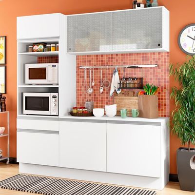 Cozinha Compacta Topazio com Balcão e Tampo Branco Madesa