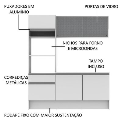 Cozinha Compacta Topazio com Balcão e Tampo Branco Madesa