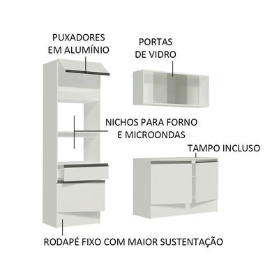 Cozinha Compacta Topazio com Balcão e Tampo Branco Madesa
