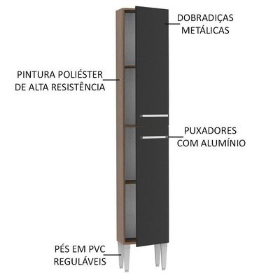 Paneleiro 2 Portas Emilly Rustic e Preto Madesa