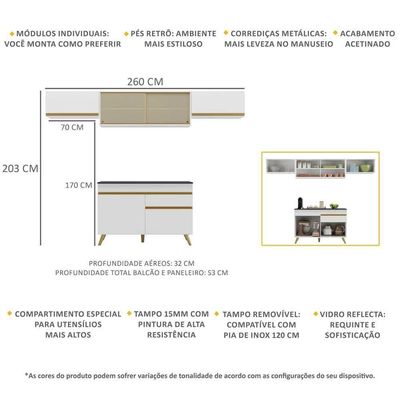 Cozinha Compacta Multimóveis Veneza Gw Fg3698 Com Armário E Balcão Branca