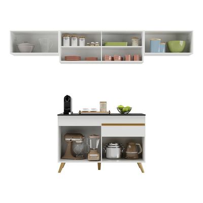 Cozinha Compacta Multimóveis Veneza Gw Fg3698 Com Armário E Balcão Branca