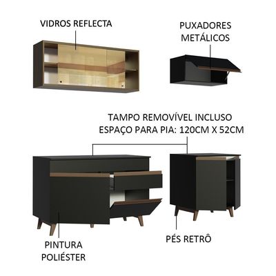 Cozinha Completa Reims com Armário e Balcão Preto Madesa