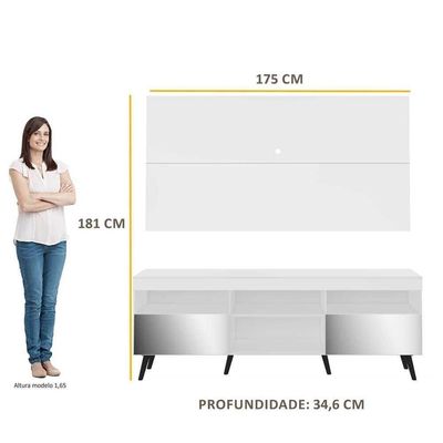 Rack com Painel TV até 65" Espelho e Pés Retrô Multimóveis