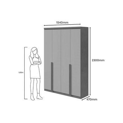 Guarda Roupa Solteiro 4 Portas e 2 Gavetas c/ Espelho Alonzo New Rovere/Amêndoa - Lopas