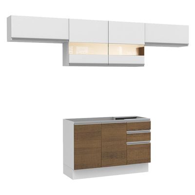 Cozinha Marina Branco e Rustic com Armário e Balcão Madesa