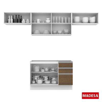 Cozinha Marina Branco e Rustic com Armário e Balcão Madesa
