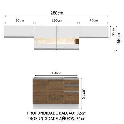 Cozinha Marina Branco e Rustic com Armário e Balcão Madesa